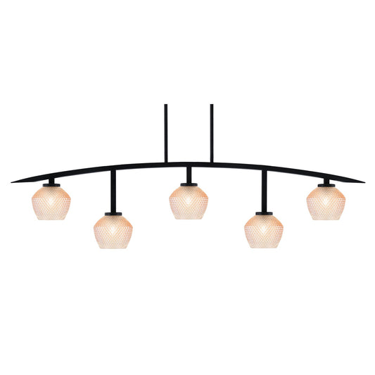 Toltec Kurve 41in 5-Light Bar | Modern Matte Black Steel and Amber Textured Glass | Kitchen Island & Dining Room | 6 x 41 x 9.5 in | Model 3745-MB-4623