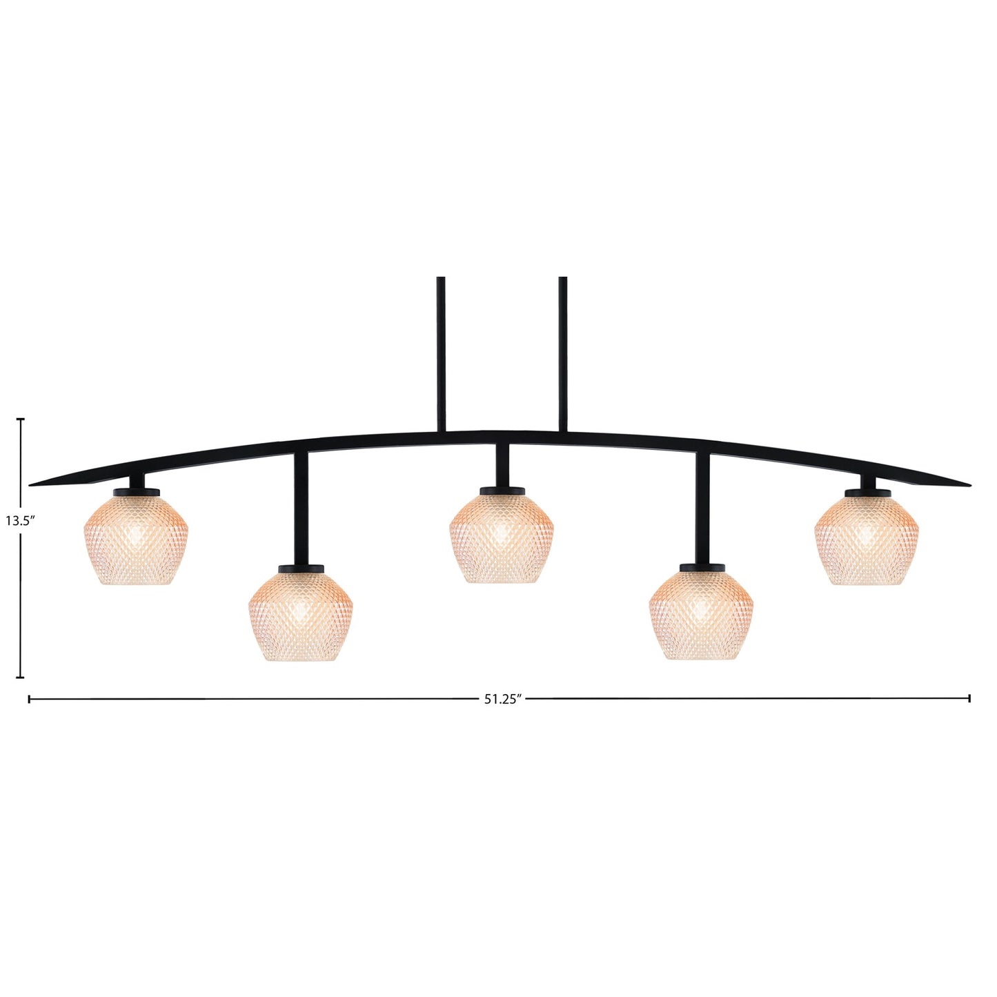 Toltec Kurve 41in 5-Light Bar | Modern Matte Black Steel and Amber Textured Glass | Kitchen Island & Dining Room | 6 x 41 x 9.5 in | Model 3745-MB-4623