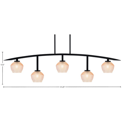 Toltec Kurve 41in 5-Light Bar | Modern Matte Black Steel and Amber Textured Glass | Kitchen Island & Dining Room | 6 x 41 x 9.5 in | Model 3745-MB-4623