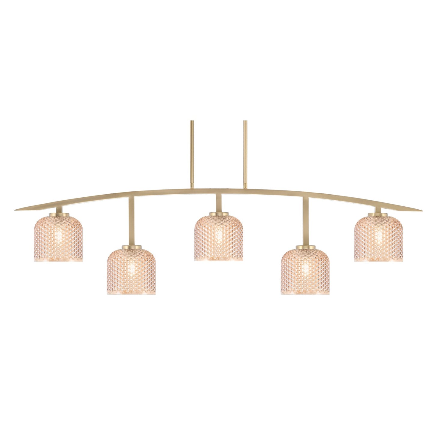 Toltec Kurve 51.25in 5-Light Bar Light | Contemporary New Age Brass Steel and Amber Textured Glass | Kitchen Island & Dining Room | Model 3745-NAB-4613