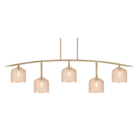 Toltec Kurve 51.25in 5-Light Bar Light | Contemporary New Age Brass Steel and Amber Textured Glass | Kitchen Island & Dining Room | Model 3745-NAB-4613