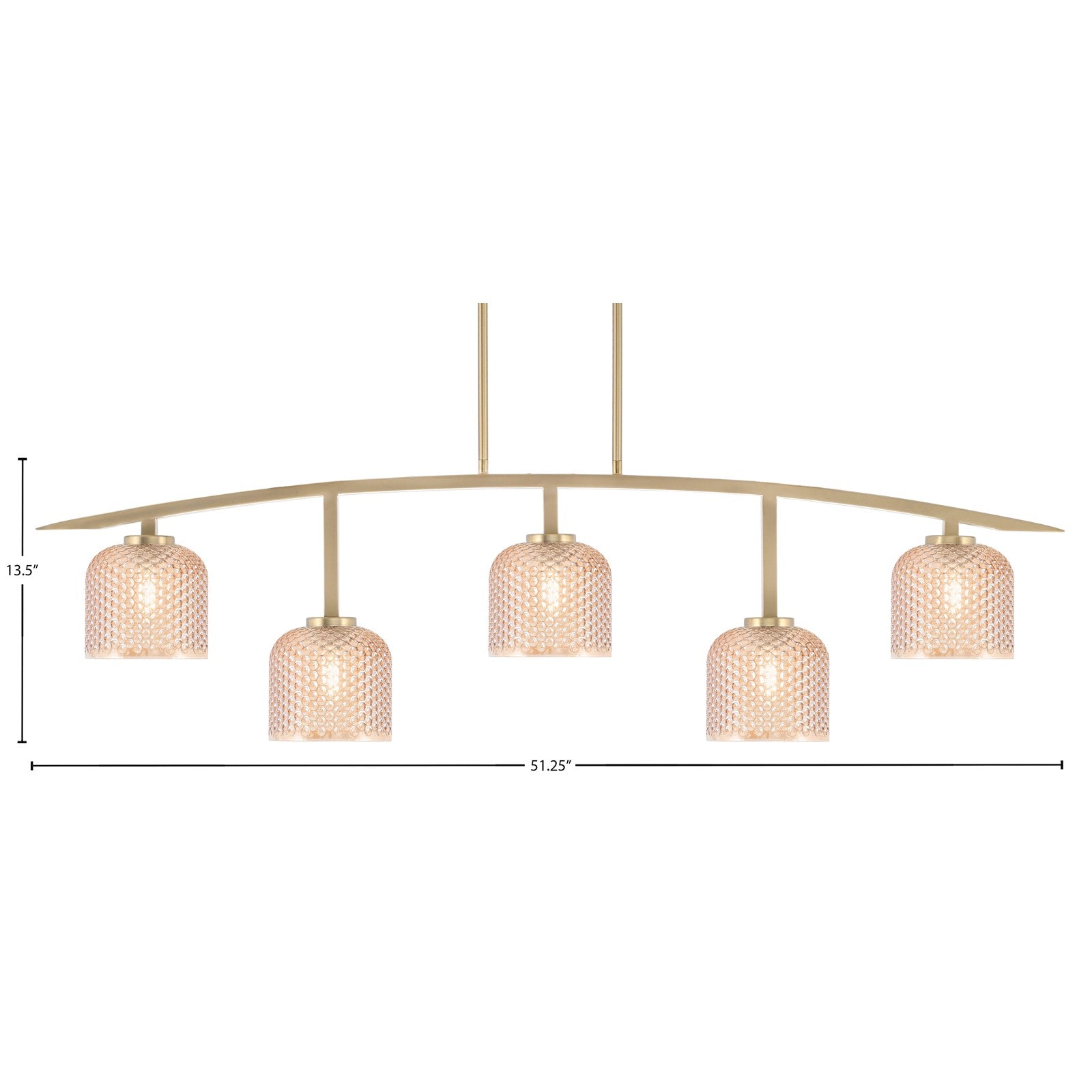 Toltec Kurve 51.25in 5-Light Bar Light | Contemporary New Age Brass Steel and Amber Textured Glass | Kitchen Island & Dining Room | Model 3745-NAB-4613