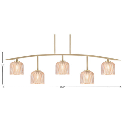 Toltec Kurve 51.25in 5-Light Bar Light | Contemporary New Age Brass Steel and Amber Textured Glass | Kitchen Island & Dining Room | Model 3745-NAB-4613