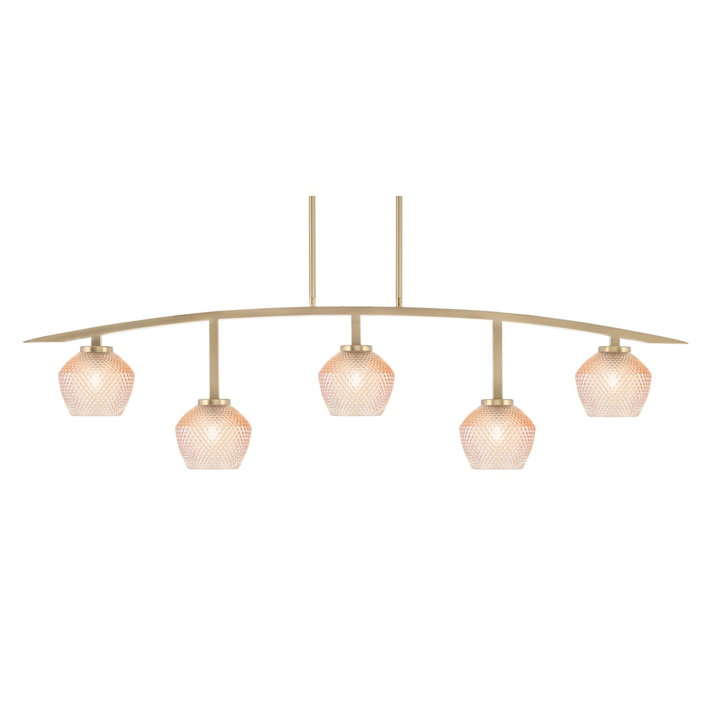 Toltec Kurve 51.25in 5-Light Bar | Modern New Age Brass Steel and Amber Textured Glass | Kitchen Island & Dining Room | 6 x 51.25 x 13.5 in | Model 3745-NAB-4623