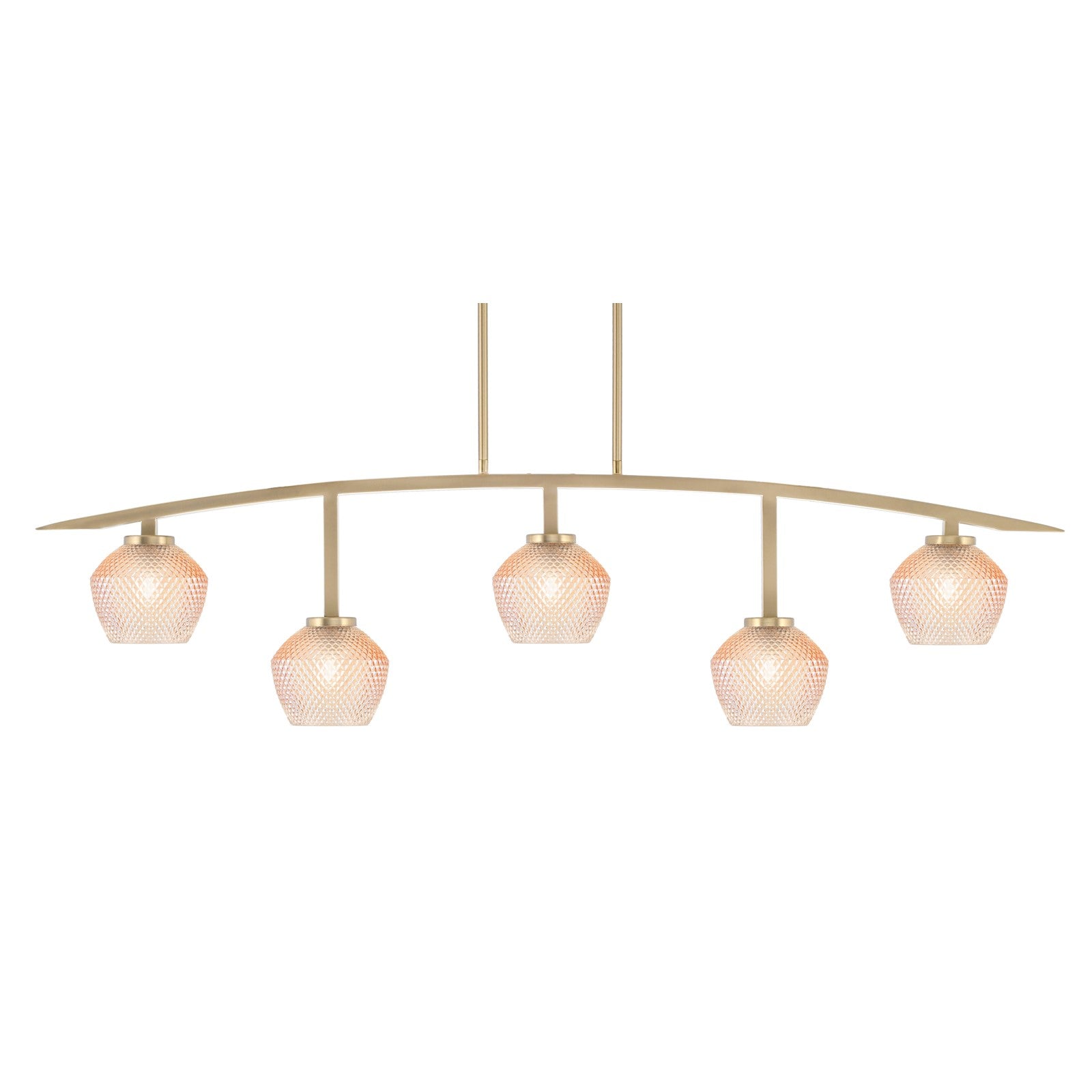 Toltec Kurve 51.25in 5-Light Bar | Modern New Age Brass Steel and Amber Textured Glass | Kitchen Island & Dining Room | 6 x 51.25 x 13.5 in | Model 3745-NAB-4623