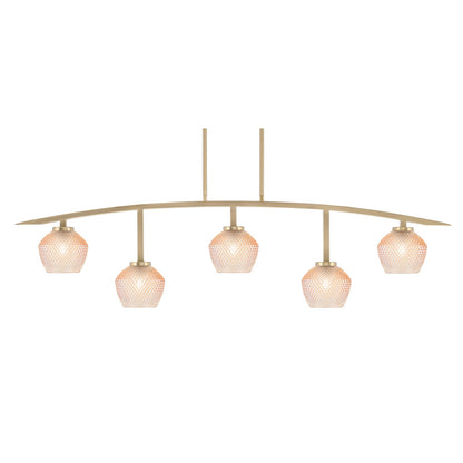 Toltec Kurve 51.25in 5-Light Bar | Modern New Age Brass Steel and Amber Textured Glass | Kitchen Island & Dining Room | 6 x 51.25 x 13.5 in | Model 3745-NAB-4623