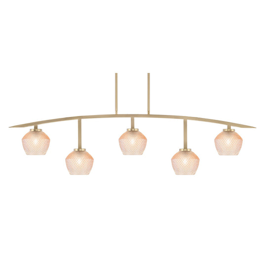 Toltec Kurve 51.25in 5-Light Bar | Modern New Age Brass Steel and Amber Textured Glass | Kitchen Island & Dining Room | 6 x 51.25 x 13.5 in | Model 3745-NAB-4623