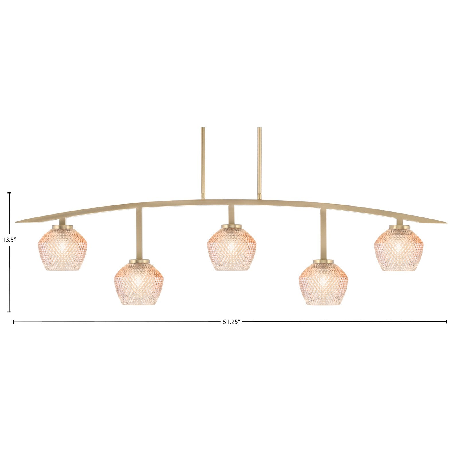 Toltec Kurve 51.25in 5-Light Bar | Modern New Age Brass Steel and Amber Textured Glass | Kitchen Island & Dining Room | 6 x 51.25 x 13.5 in | Model 3745-NAB-4623