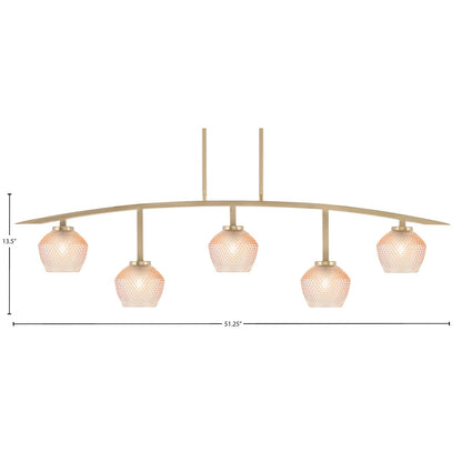 Toltec Kurve 51.25in 5-Light Bar | Modern New Age Brass Steel and Amber Textured Glass | Kitchen Island & Dining Room | 6 x 51.25 x 13.5 in | Model 3745-NAB-4623
