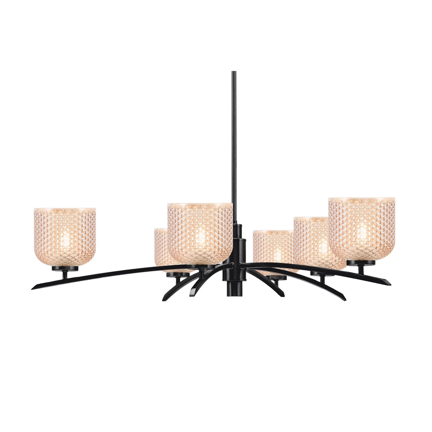 Toltec Kurve 31.5in 6-Light Chandelier | Industrial Matte Black Steel and Amber Textured Glass | Dining Room & Entryway | 31.5 x 31.5 x 7.75 in | Model 3746-MB-4613