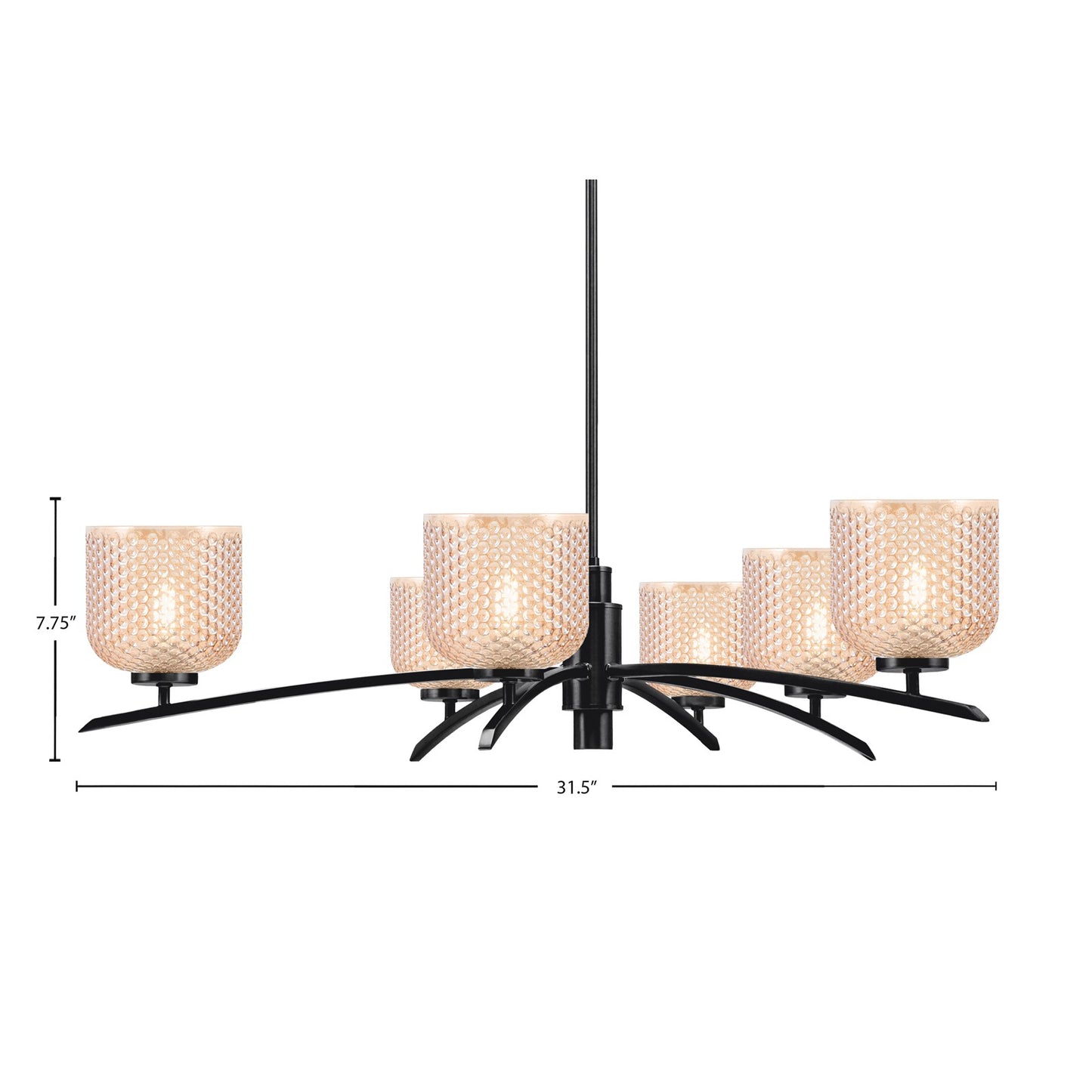 Toltec Kurve 31.5in 6-Light Chandelier | Industrial Matte Black Steel and Amber Textured Glass | Dining Room & Entryway | 31.5 x 31.5 x 7.75 in | Model 3746-MB-4613
