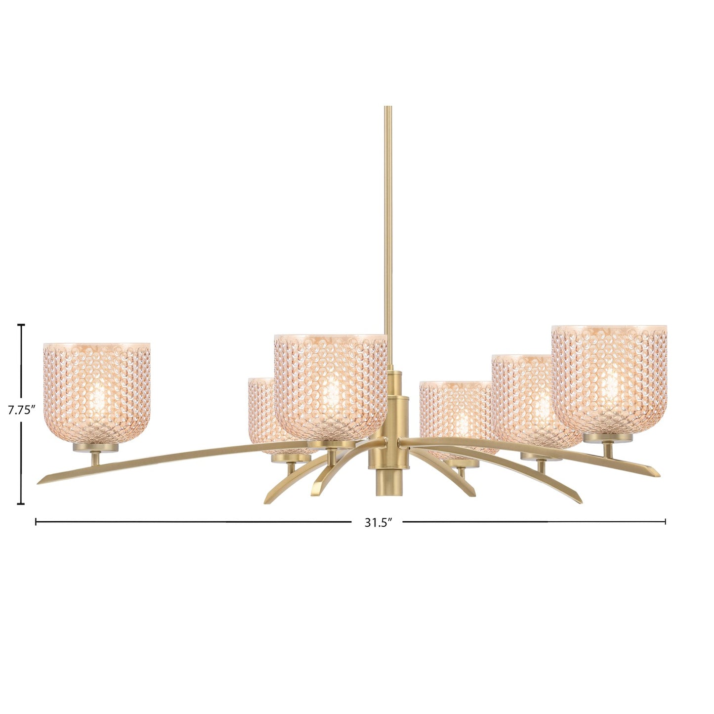 Toltec Kurve 31.5in 6-Light Chandelier | Transitional New Age Brass Steel and Amber Textured Glass | Dining Room & Entryway | 31.5 x 31.5 x 7.75 in | Model 3746-NAB-4613