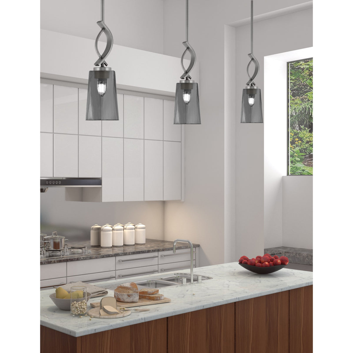 Toltec Cavella 4.5in 1-Light Mini Pendant | Modern Graphite and Smoke Bubble Glass | Kitchen Island & Bar | 4.5 x 13.5 in | Model 3901-GP-262