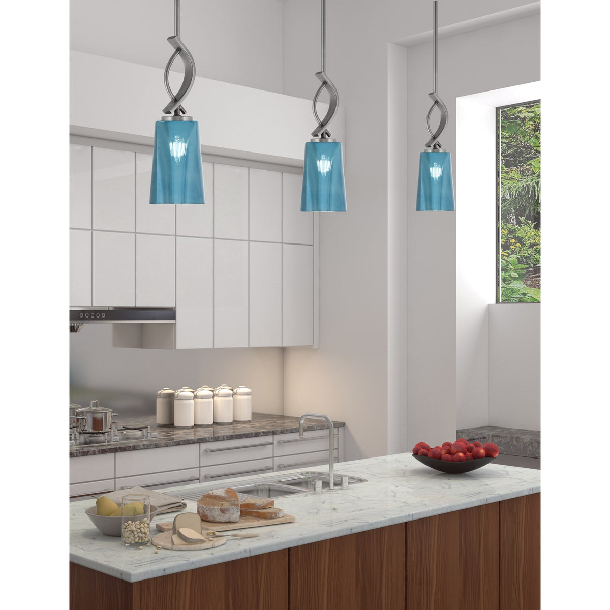 Toltec Cavella 4.5in 1-Light Mini Pendant | Modern Graphite and Blue Gradient Glass | Kitchen Island & Bar | 4.5 x 13.5 in | Model 3901-GP-265
