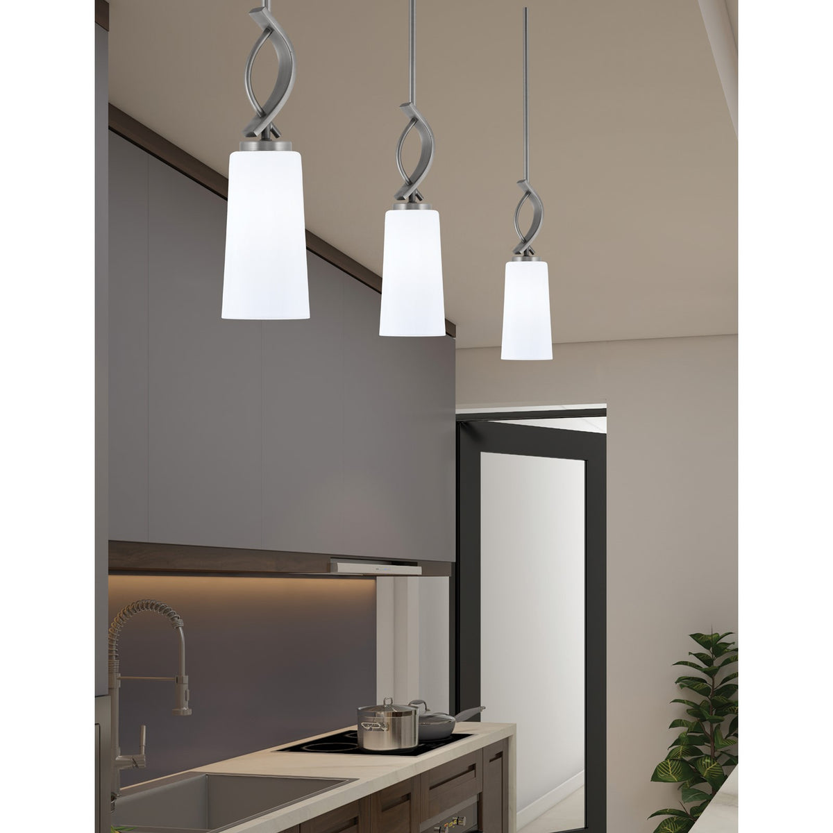 Toltec Cavella 5in 1-Light Mini Pendant | Modern Graphite and White Opal Glass | Kitchen Island & Bar | 5 x 16.75 in | Model 3901-GP-291