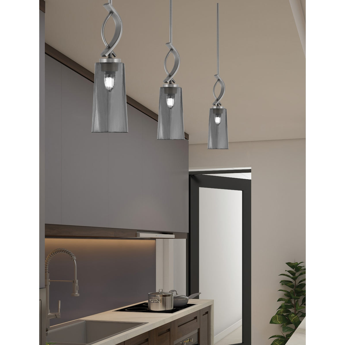 Toltec Cavella 5in 1-Light Mini Pendant | Contemporary Graphite and Smoke Bubble Glass | Kitchen Island & Dining Nook | Model 3901-GP-292