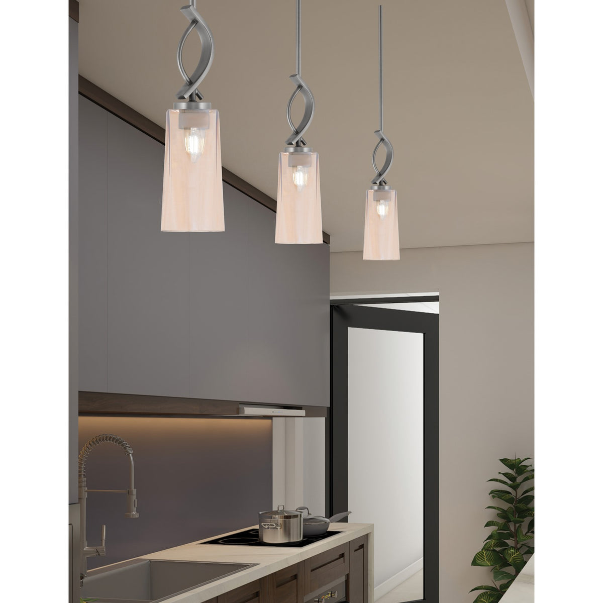 Toltec Cavella 5in 1-Light Mini Pendant | Contemporary Graphite and Amber Gradient Glass | Kitchen Island & Dining Nook | Model 3901-GP-293