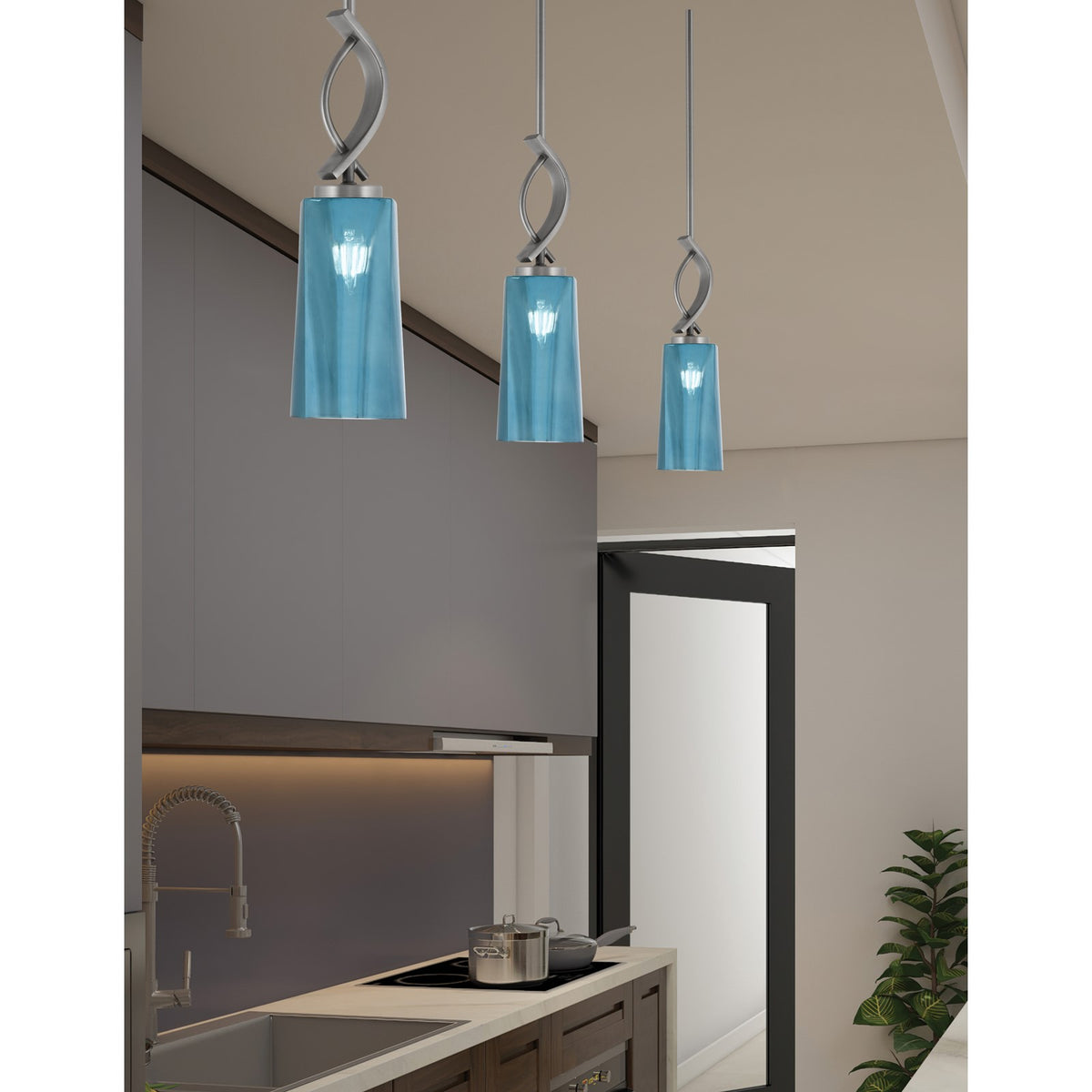 Toltec Cavella 5in 1-Light Mini Pendant | Contemporary Graphite and Blue Gradient Glass | Kitchen Island & Dining Nook | Model 3901-GP-295