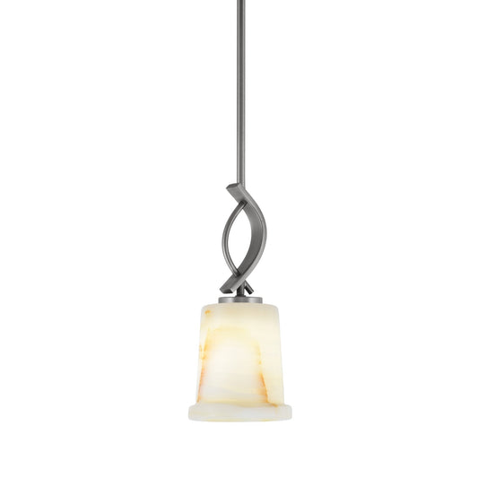 Toltec Cavella 5in 1-Light Mini Pendant | Modern Graphite and Natural Stone Glass | Kitchen Island & Dining Room | 5 x 12.75 in | Model 3901-GP-4128