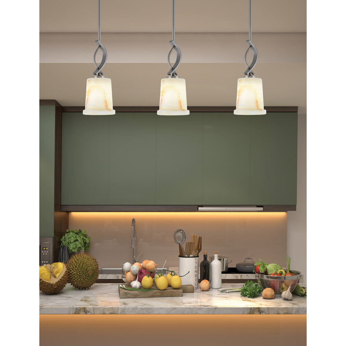 Toltec Cavella 5in 1-Light Mini Pendant | Modern Graphite and Natural Stone Glass | Kitchen Island & Dining Room | 5 x 12.75 in | Model 3901-GP-4128