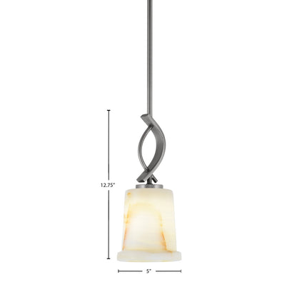 Toltec Cavella 5in 1-Light Mini Pendant | Modern Graphite and Natural Stone Glass | Kitchen Island & Dining Room | 5 x 12.75 in | Model 3901-GP-4128