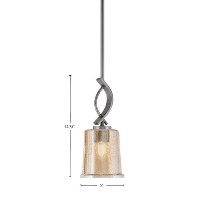 Toltec Cavella 5in 1-Light Mini Pendant | Modern Graphite and Amber Bubble Glass | Kitchen Island & Dining Room | 5 x 12.75 in | Model 3901-GP-5033