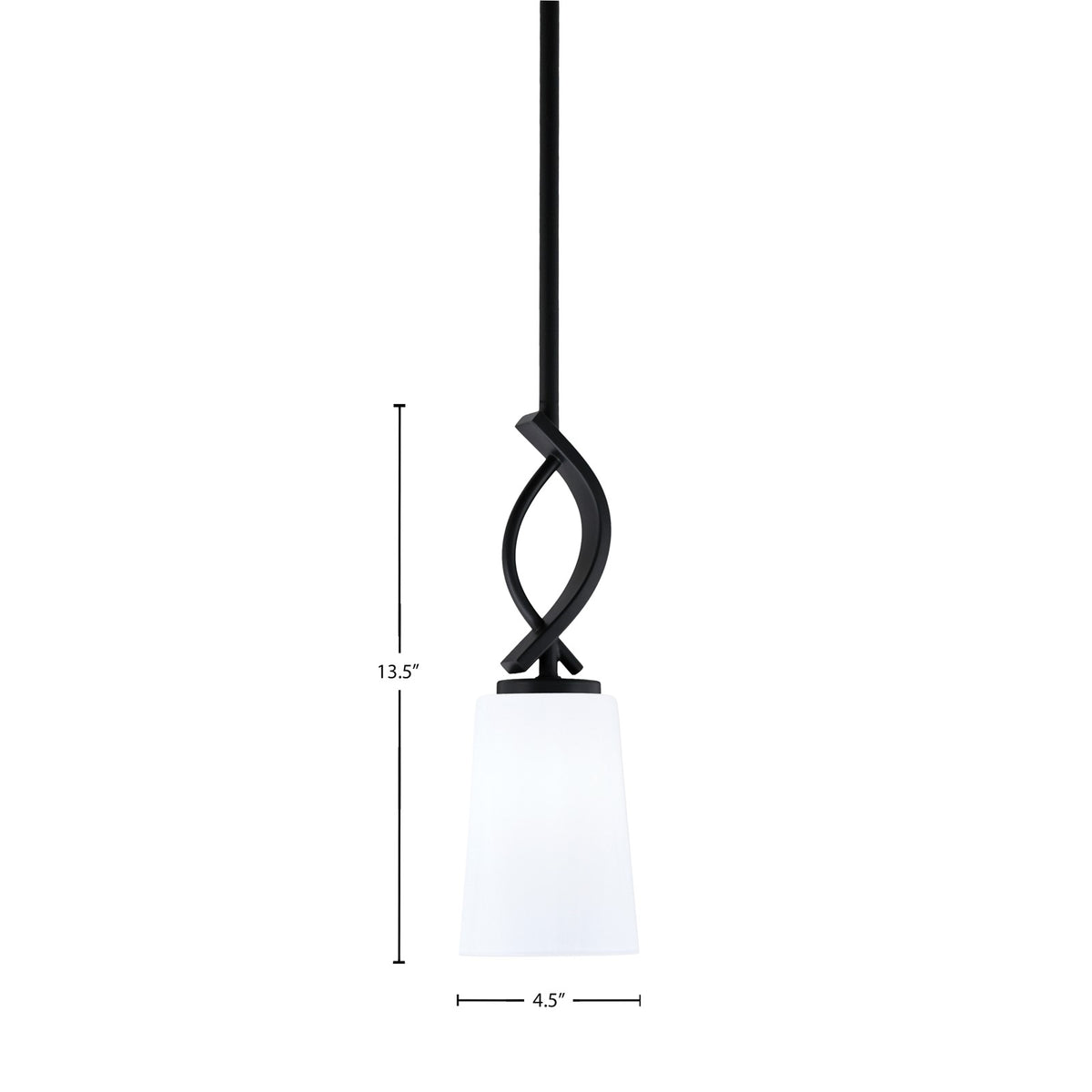 Toltec Cavella 4.5in 1-Light Mini Pendant | Modern Matte Black and White Opal Glass | Kitchen Island & Dining Room | 4.5 x 13.5 in | Model 3901-MB-261