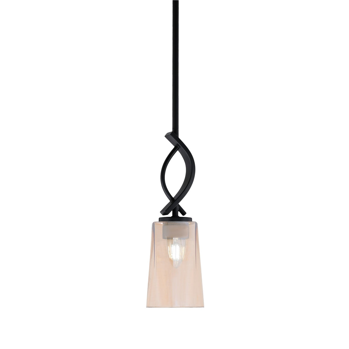 Toltec Cavella 4.5in 1-Light Mini Pendant | Modern Matte Black and Amber Gradient Glass | Kitchen Island & Bar | 4.5 x 13.5 in | Model 3901-MB-263