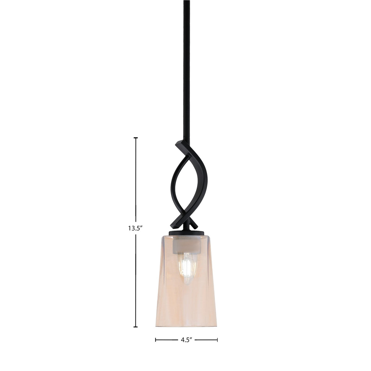 Toltec Cavella 4.5in 1-Light Mini Pendant | Modern Matte Black and Amber Gradient Glass | Kitchen Island & Bar | 4.5 x 13.5 in | Model 3901-MB-263