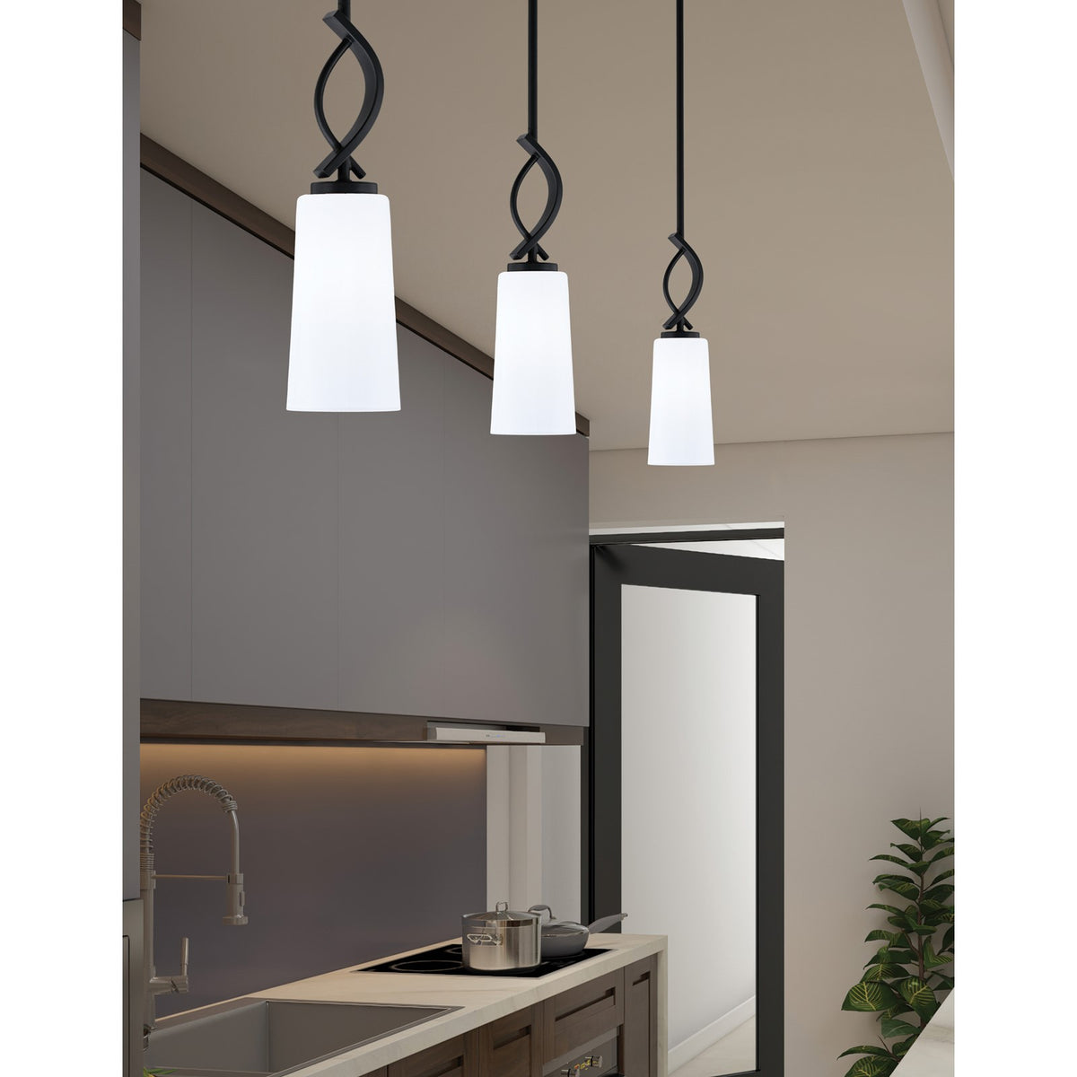 Toltec Cavella 5in 1-Light Mini Pendant | Modern Matte Black and White Opal Glass | Kitchen Island & Bar | 5 x 16.75 in | Model 3901-MB-291