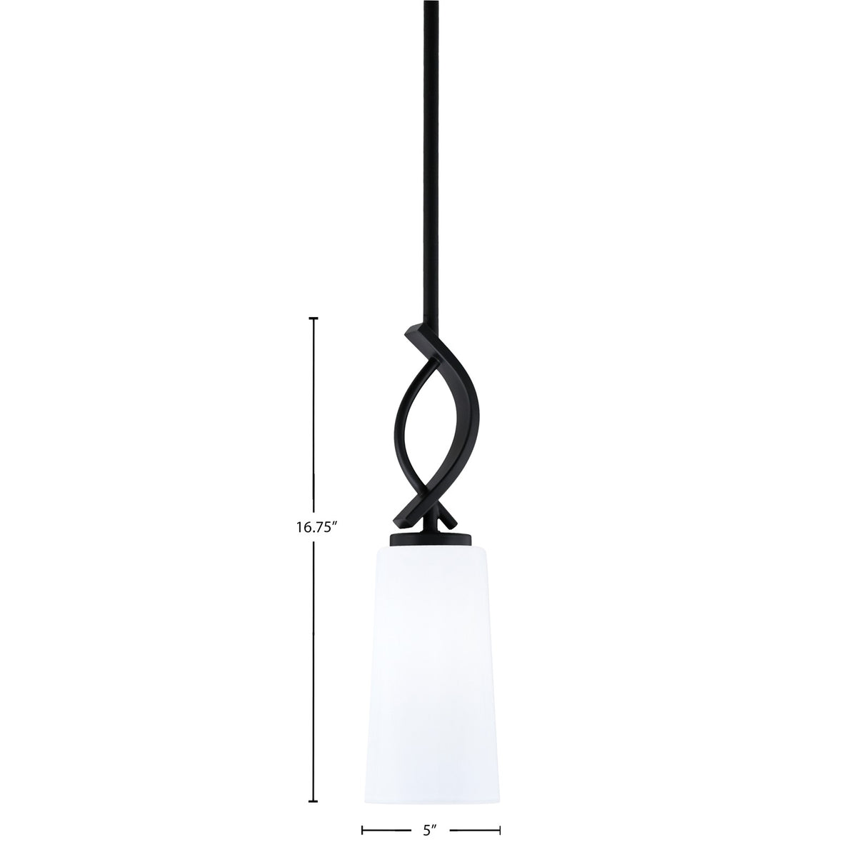 Toltec Cavella 5in 1-Light Mini Pendant | Modern Matte Black and White Opal Glass | Kitchen Island & Bar | 5 x 16.75 in | Model 3901-MB-291