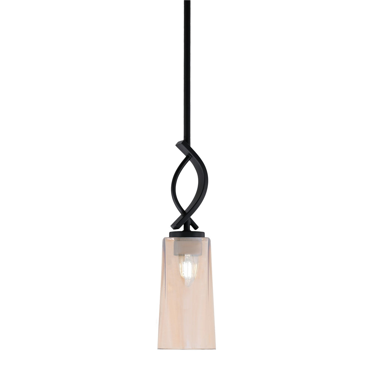 Toltec Cavella 5in 1-Light Mini Pendant | Modern Matte Black and Amber Gradient Glass | Kitchen Island & Dining Room | Model 3901-MB-293