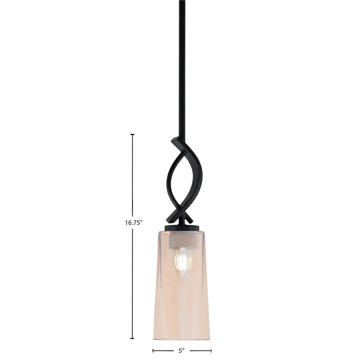 Toltec Cavella 5in 1-Light Mini Pendant | Modern Matte Black and Amber Gradient Glass | Kitchen Island & Dining Room | Model 3901-MB-293
