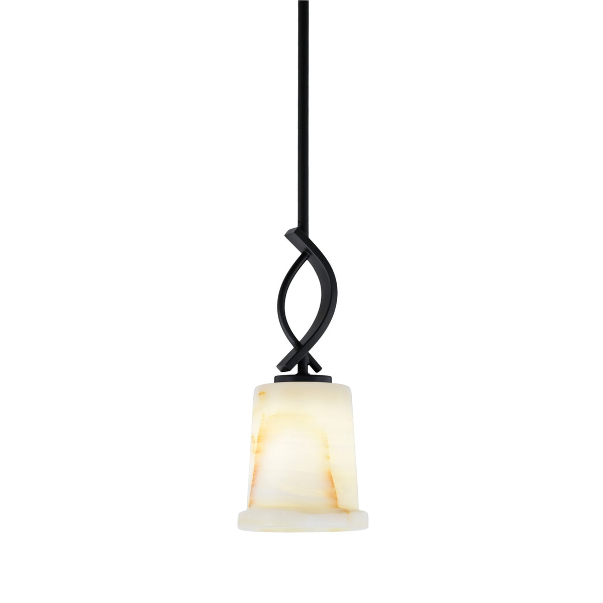 Toltec Cavella 5in 1-Light Mini Pendant | Modern Matte Black and Natural Stone Glass | Kitchen Island & Dining Room | Model 3901-MB-4128