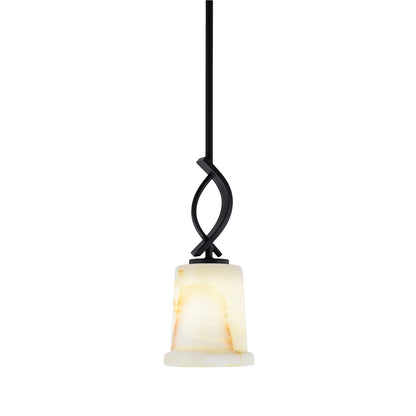 Toltec Cavella 5in 1-Light Mini Pendant | Modern Matte Black and Natural Stone Glass | Kitchen Island & Dining Room | Model 3901-MB-4128