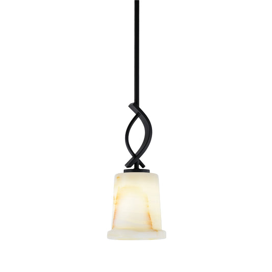 Toltec Cavella 5in 1-Light Mini Pendant | Modern Matte Black and Natural Stone Glass | Kitchen Island & Dining Room | Model 3901-MB-4128