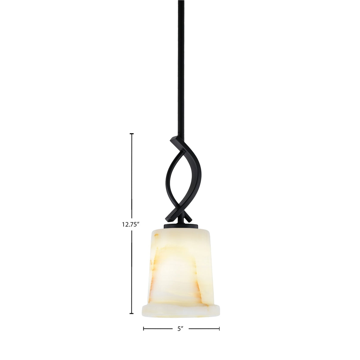 Toltec Cavella 5in 1-Light Mini Pendant | Modern Matte Black and Natural Stone Glass | Kitchen Island & Dining Room | Model 3901-MB-4128