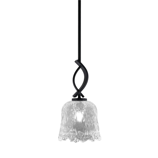 Toltec Cavella 7in 1-Light Mini Pendant | Contemporary Matte Black and Clear Lava Glass | Kitchen Island & Dining Room | Model 3901-MB-4230