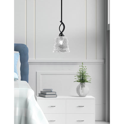 Toltec Cavella 7in 1-Light Mini Pendant | Contemporary Matte Black and Clear Lava Glass | Kitchen Island & Dining Room | Model 3901-MB-4230