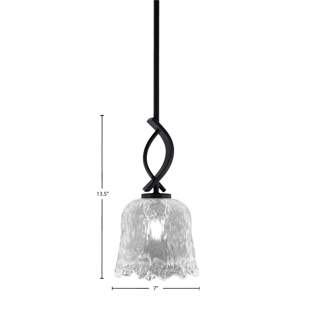Toltec Cavella 7in 1-Light Mini Pendant | Contemporary Matte Black and Clear Lava Glass | Kitchen Island & Dining Room | Model 3901-MB-4230