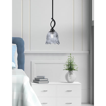 Toltec Cavella 7in 1-Light Mini Pendant | Contemporary Matte Black and Smoke Lava Glass | Kitchen Island & Dining Room | Model 3901-MB-4232