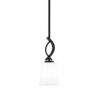 Toltec Cavella 5in 1-Light Mini Pendant | Modern Matte Black and White Opal Glass | Kitchen Island & Dining Room | 5 x 12.75 in | Model 3901-MB-5031