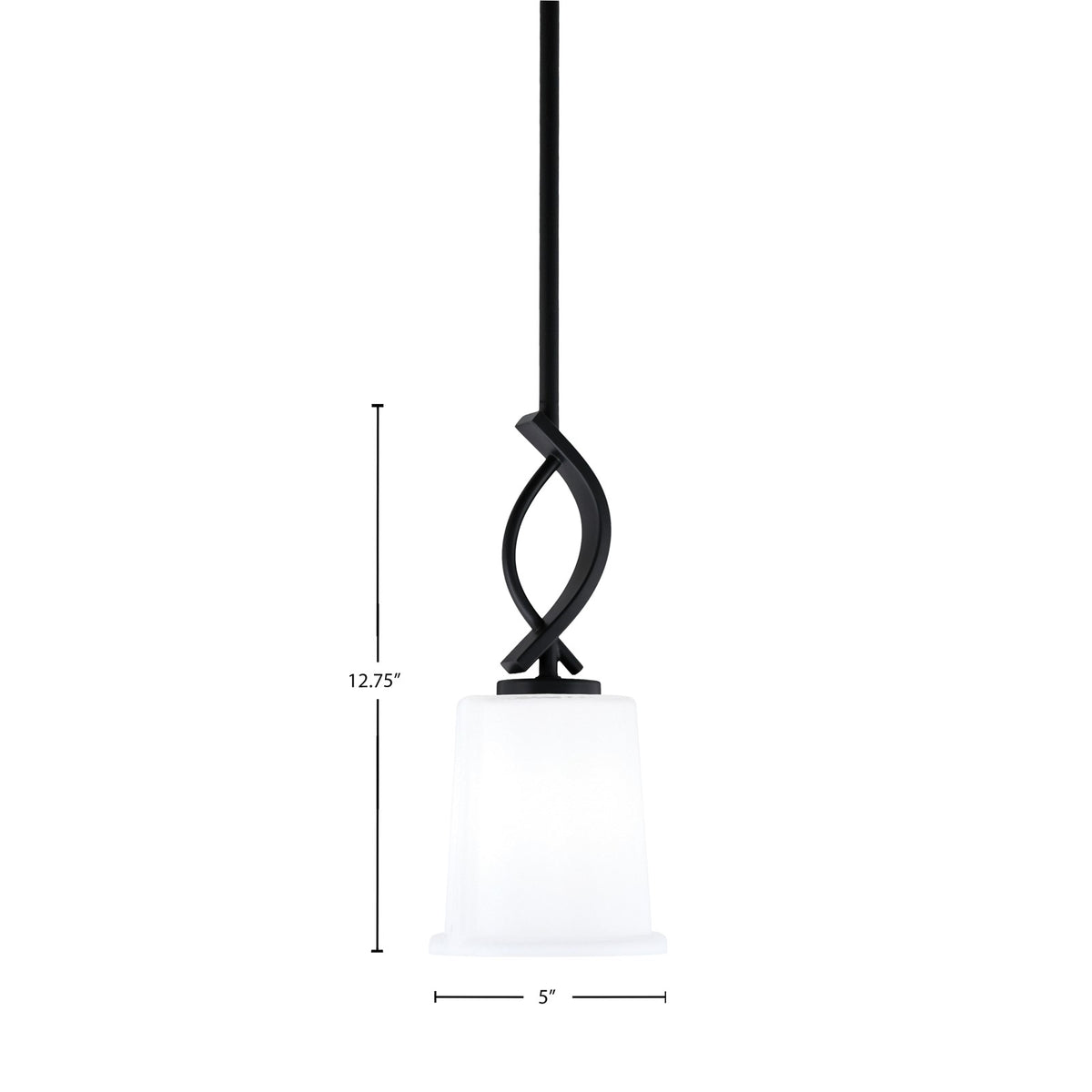 Toltec Cavella 5in 1-Light Mini Pendant | Modern Matte Black and White Opal Glass | Kitchen Island & Dining Room | 5 x 12.75 in | Model 3901-MB-5031