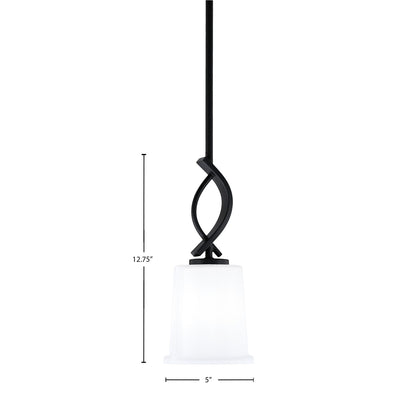 Toltec Cavella 5in 1-Light Mini Pendant | Modern Matte Black and White Opal Glass | Kitchen Island & Dining Room | 5 x 12.75 in | Model 3901-MB-5031