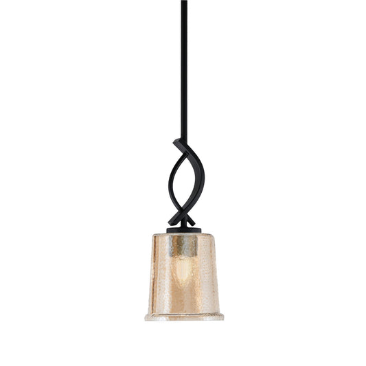 Toltec Cavella 5in 1-Light Mini Pendant | Contemporary Matte Black and Amber Bubble Glass | Kitchen Island & Dining Room | Model 3901-MB-5033