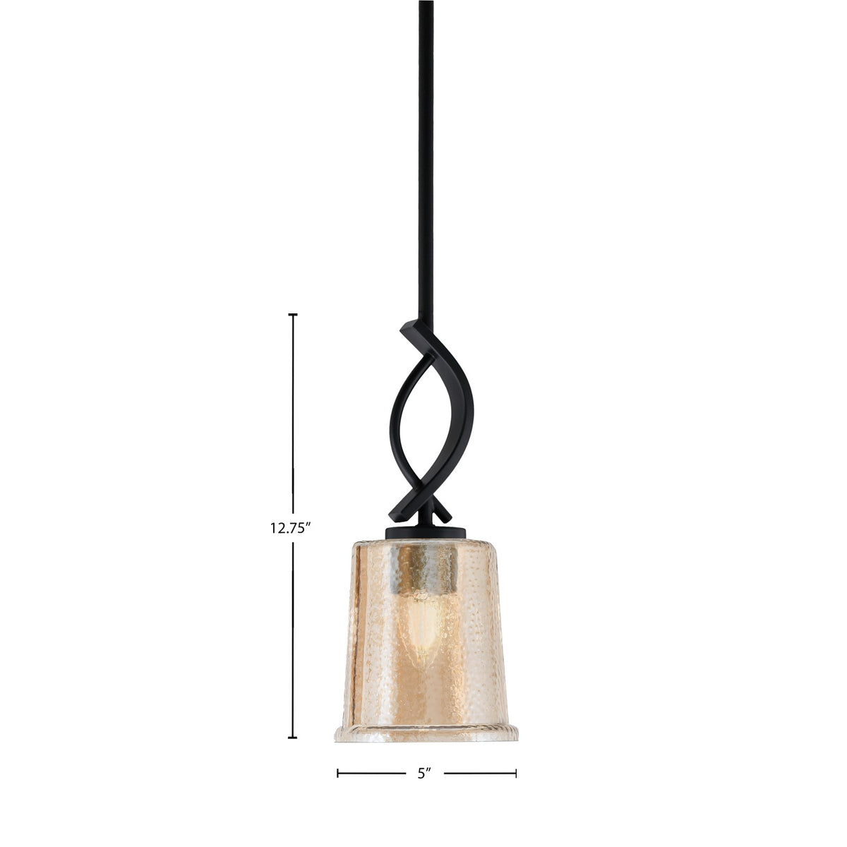 Toltec Cavella 5in 1-Light Mini Pendant | Contemporary Matte Black and Amber Bubble Glass | Kitchen Island & Dining Room | Model 3901-MB-5033