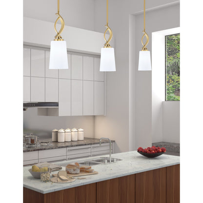 Toltec Cavella 4.5in 1-Light Mini Pendant | Contemporary New Age Brass and White Opal Glass | Kitchen Island & Breakfast Bar | Model 3901-NAB-261