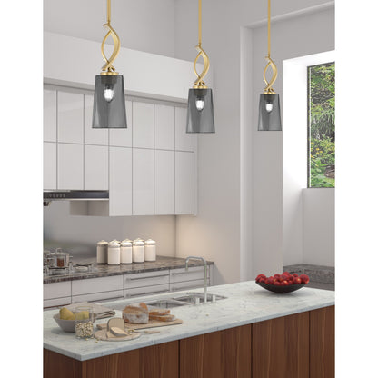 Toltec Cavella 4.5in 1-Light Mini Pendant | Contemporary New Age Brass and Smoke Bubble Glass | Kitchen Island & Dining Nook | Model 3901-NAB-262