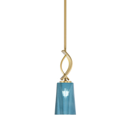 Toltec Cavella 5in 1-Light Mini Pendant | New Age Brass and Blue Gradient Glass | Kitchen Island & Dining Room | Model 3901-NAB-265