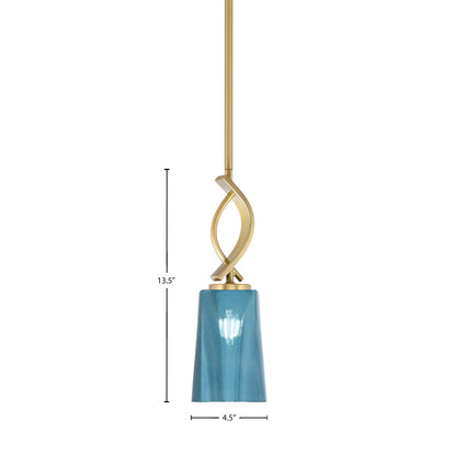 Toltec Cavella 5in 1-Light Mini Pendant | New Age Brass and Blue Gradient Glass | Kitchen Island & Dining Room | Model 3901-NAB-265